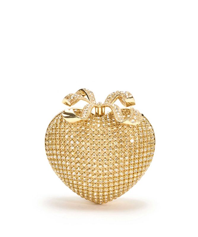 Self-Portrait Gold Crystal Heart Clutch