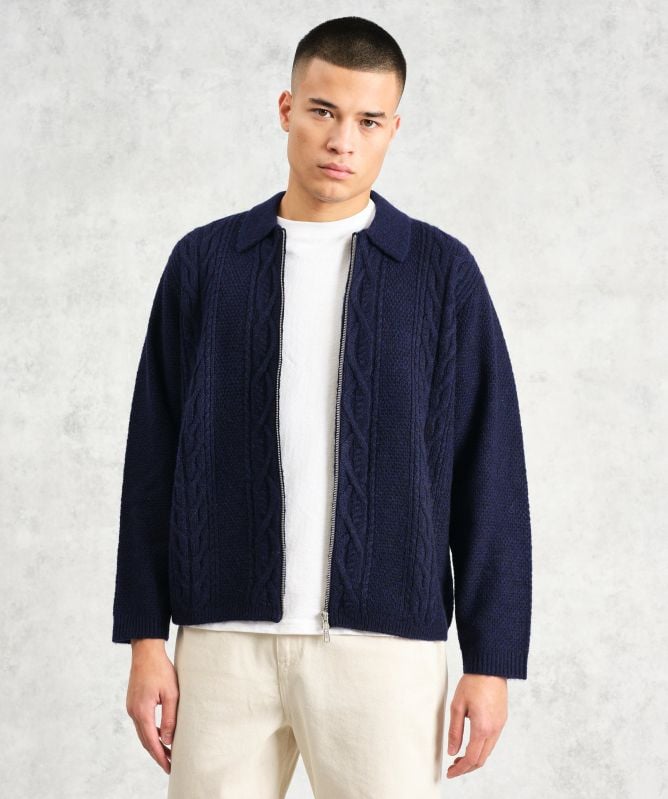 Wax London Cable Knit Friar Zip Cardigan