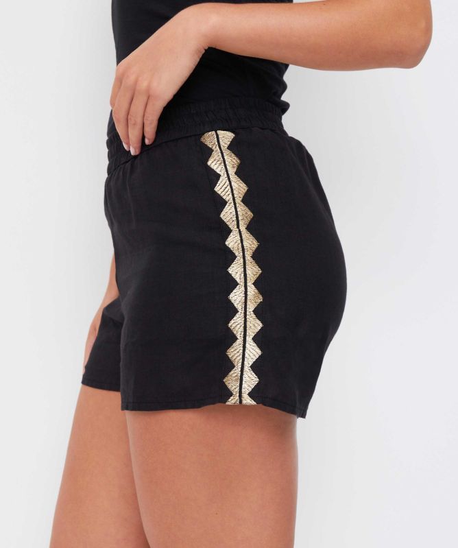 Greek Archaic Kori Feather Linen Shorts