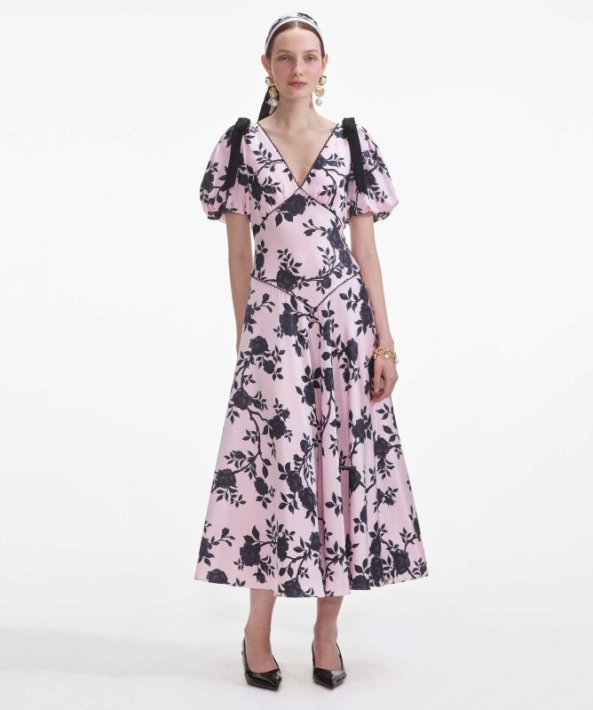 Self-Portrait Satin Floral Midi Dress