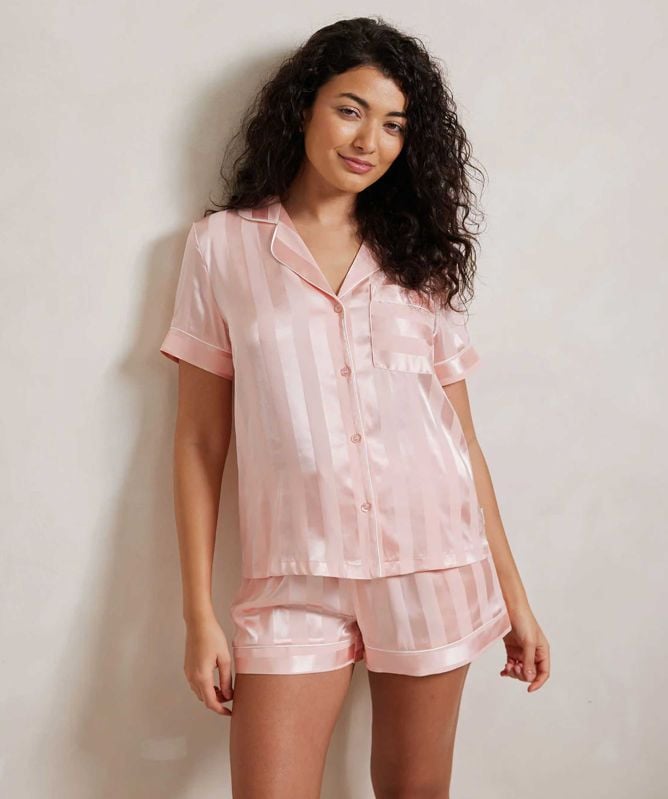 Chelsea Peers Satin Jacquard Stripe Short Pyjamas