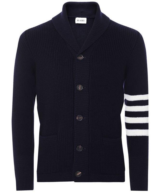 J. Blades Merino Wool Striped Shawl Cardigan