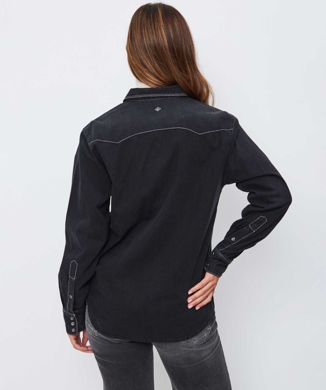 Replay Black Cotton Denim Shirt