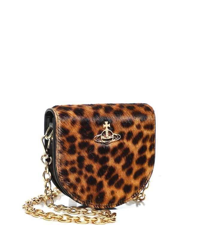 Vivienne Westwood Leather Leopard Nano Saddle Crossbody Bag