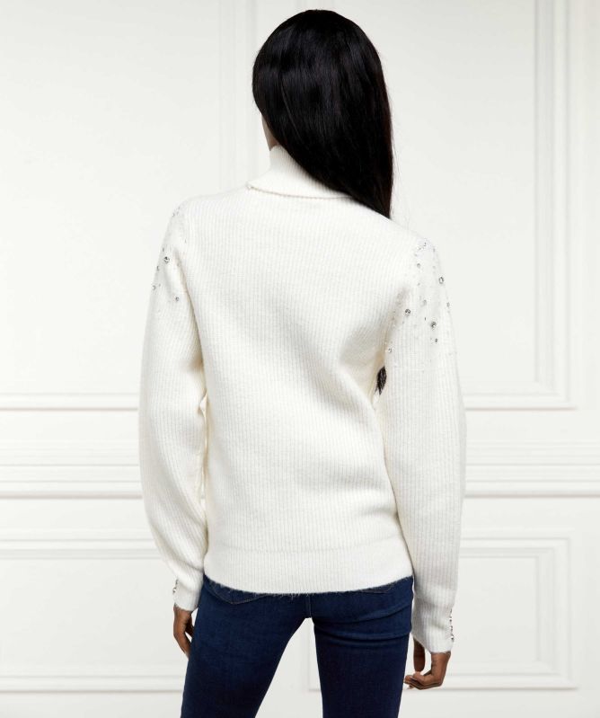 Holland Cooper Kelsie Rib Embellished Roll Neck Jumper