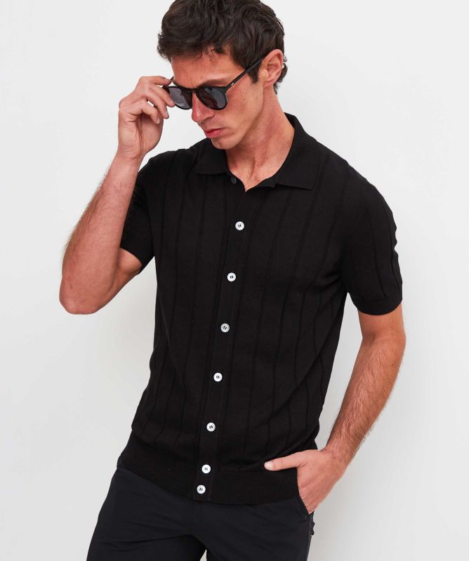 Gran Sasso Rib Knit Button Polo Shirt