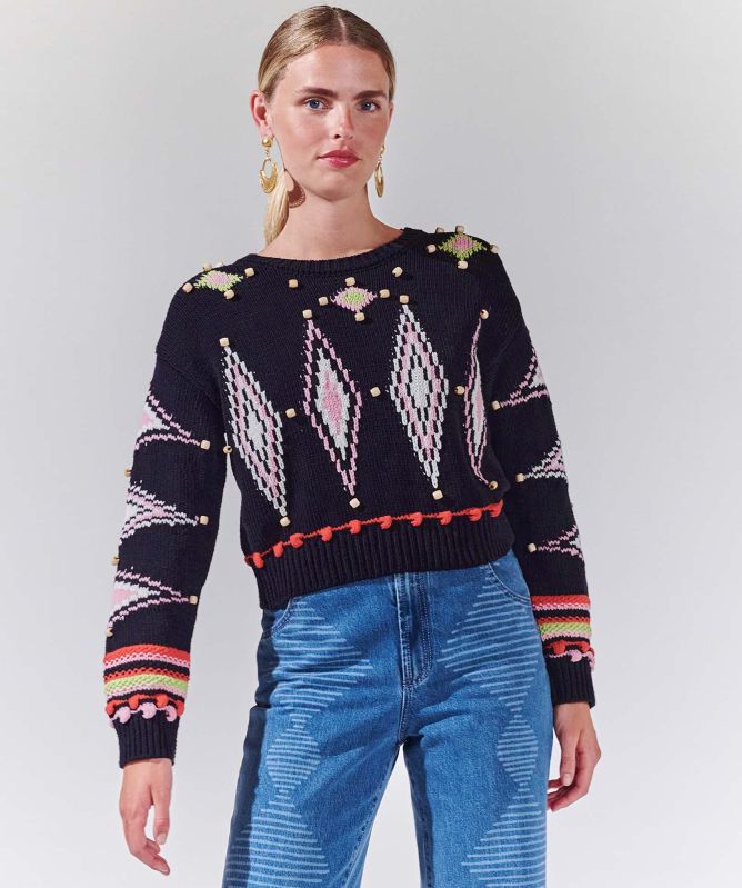 Hayley Menzies Intarsia Diamond Beaded Sweater