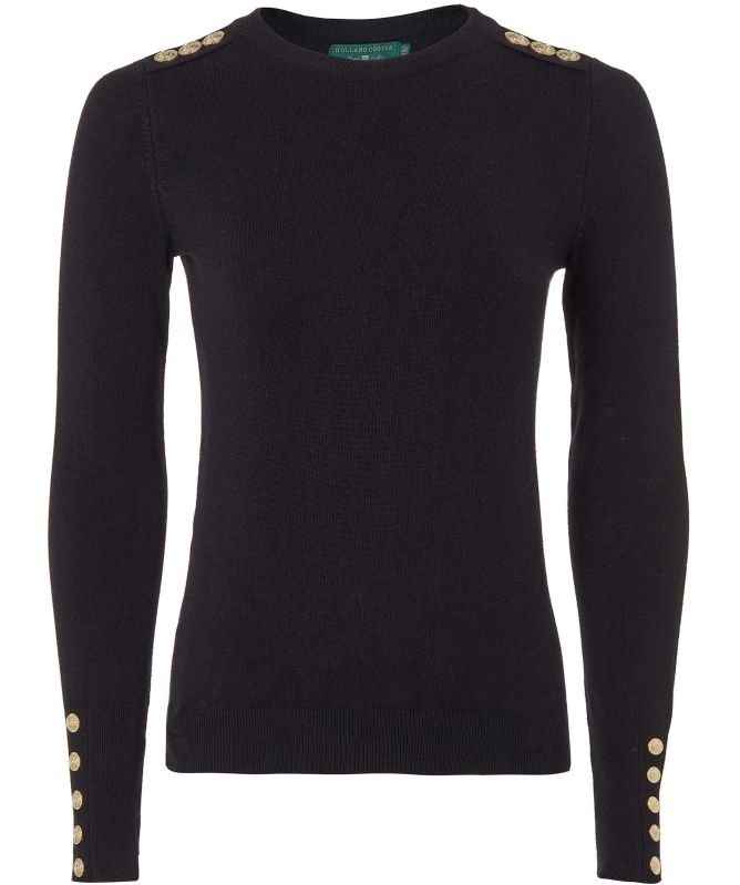 Holland Cooper Buttoned Knit Crew Neck Jumper