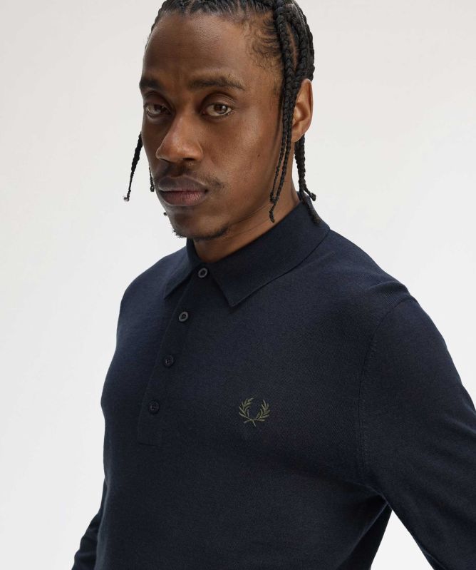 Fred Perry Long Sleeve Fine Knit Polo Shirt