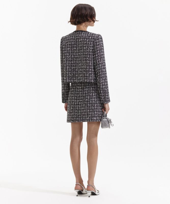 Self-Portrait Black Check Boucl Mini Skirt