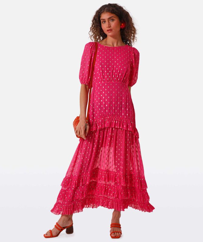 RIXO Shireen Gold Spot Midi Dress