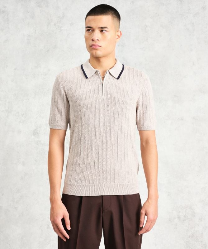 Wax London Cotton Cashmere Bury Zip Polo