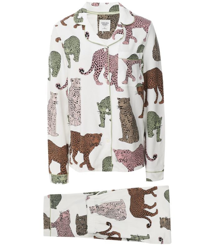 Chelsea Peers Cotton Leopard Print Long Pajamas