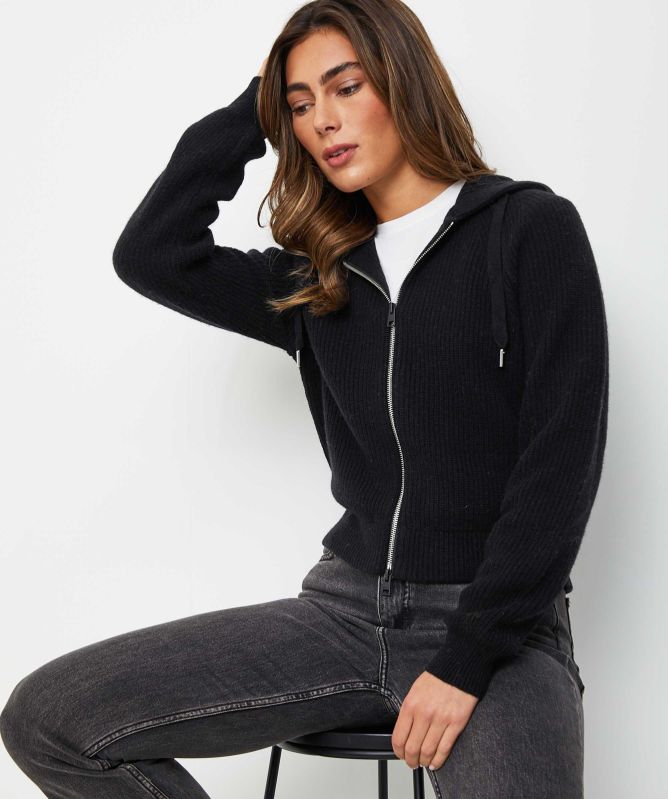 Replay Cropped Hooded Sweater With Zip