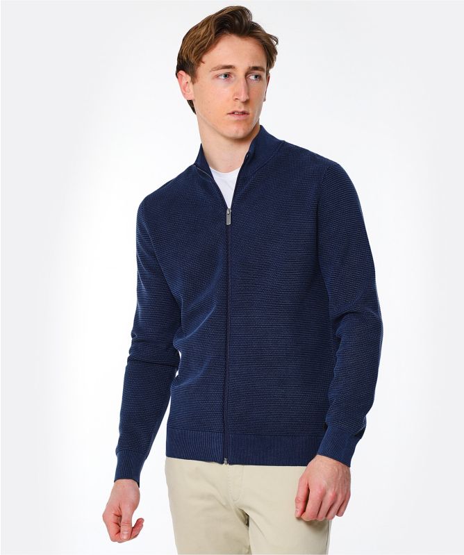 Thomas Maine Textured Cotton Zip-Through Cardigan