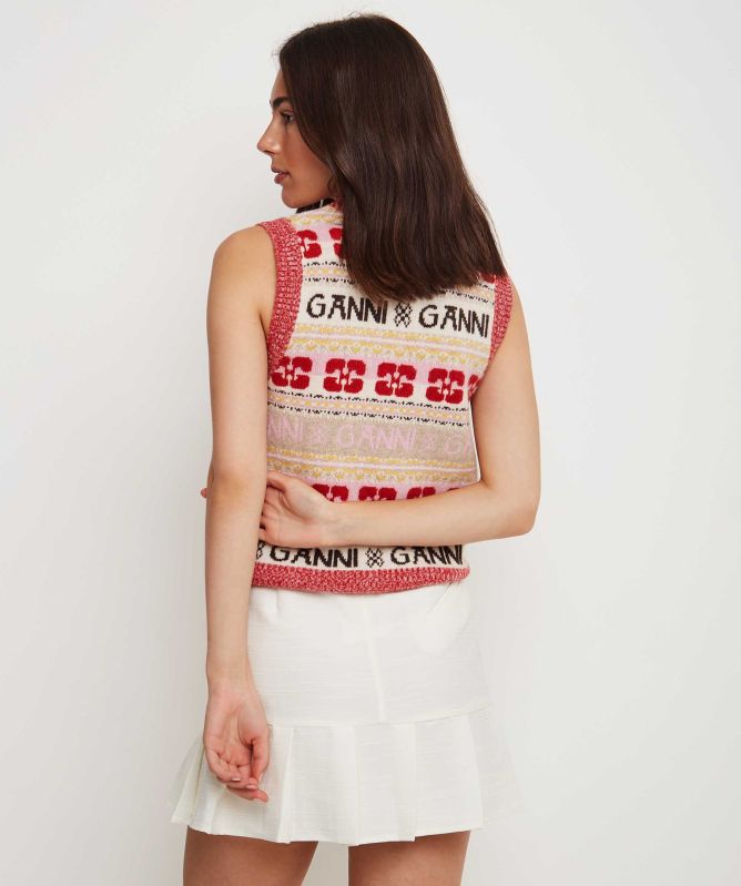 GANNI Graphic V-Neck Knitted Vest