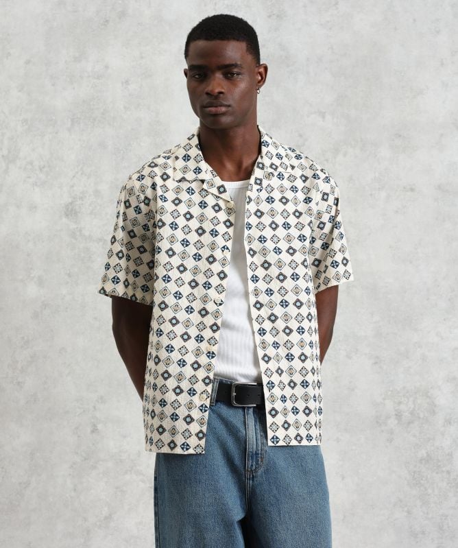 Wax London Seersucker Geo Tile Didcot Shirt