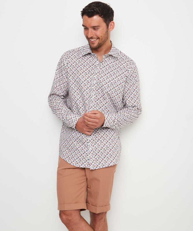 Guide London Slim Fit Sateen Geo Shirt
