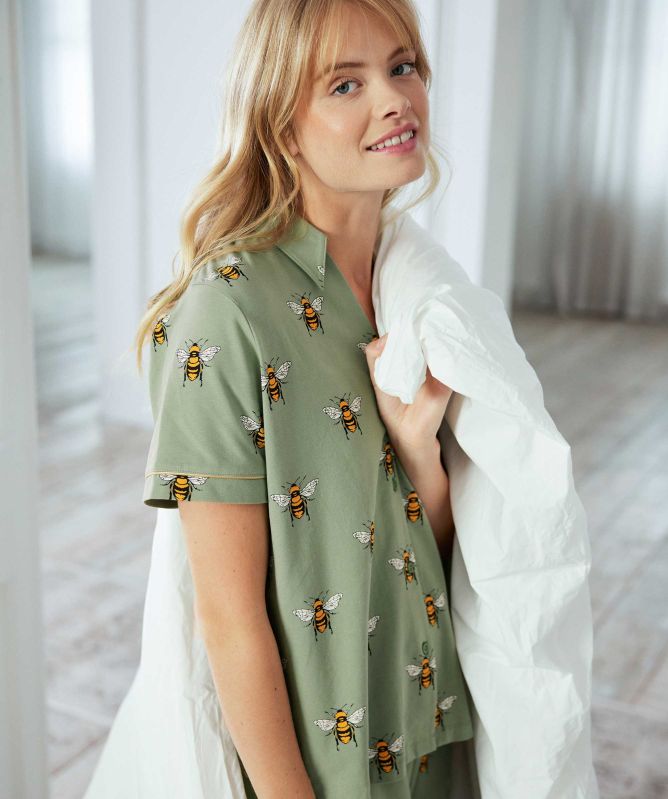 Chelsea Peers Organic Cotton Bee Print Long Pyjama Set