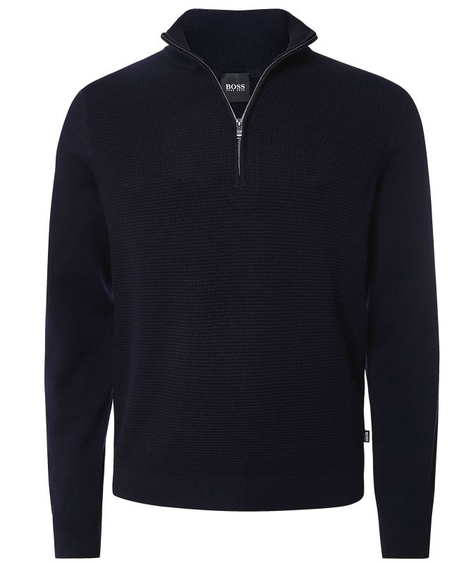 BOSS Virgin Wool Cotton Half-Zip Ponzio Sweater
