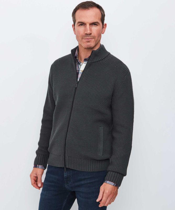 Thomas Maine Rib Knit Zip Cardigan