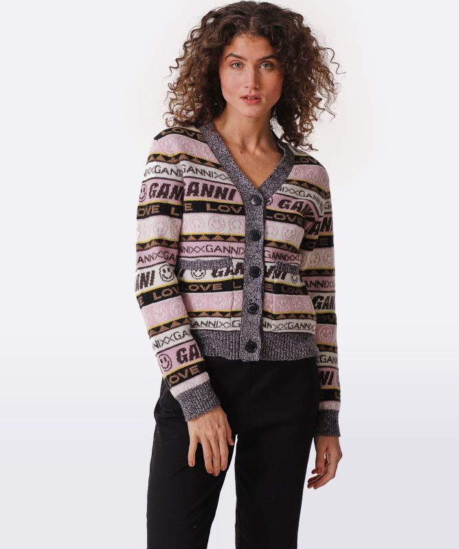 GANNI Wool Graphic Cardigan