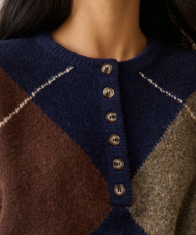 Nobody's Child Argyle Ribbed Trim Henley Sweater