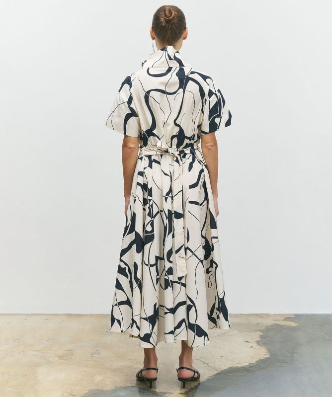 Bize Printed Ruched Shirt Dress