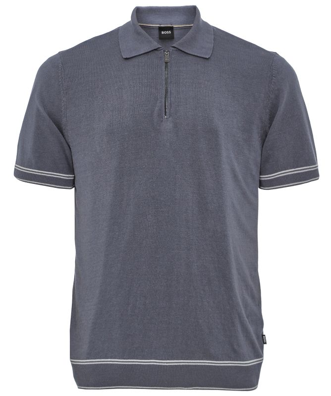 BOSS Zipper Neck Linen Blend Polo