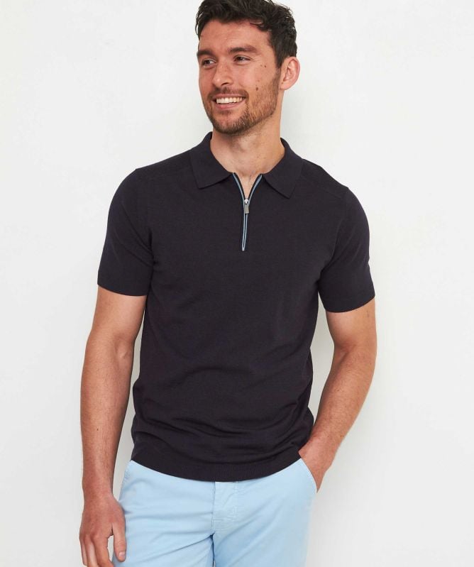 Thomas Maine Merino Zip Polo Shirt