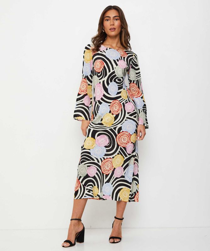 knee length dresses for ladies Camellia Silk Midi Dress in Abstract Tulip Ivory main image 1