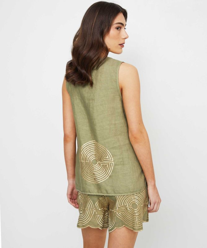 Greek Archaic Kori Circle Linen Shorts