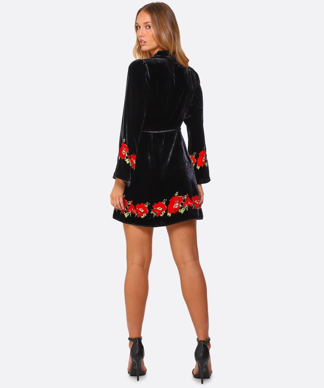 RIXO Iris Velvet Mini Wrap Dress