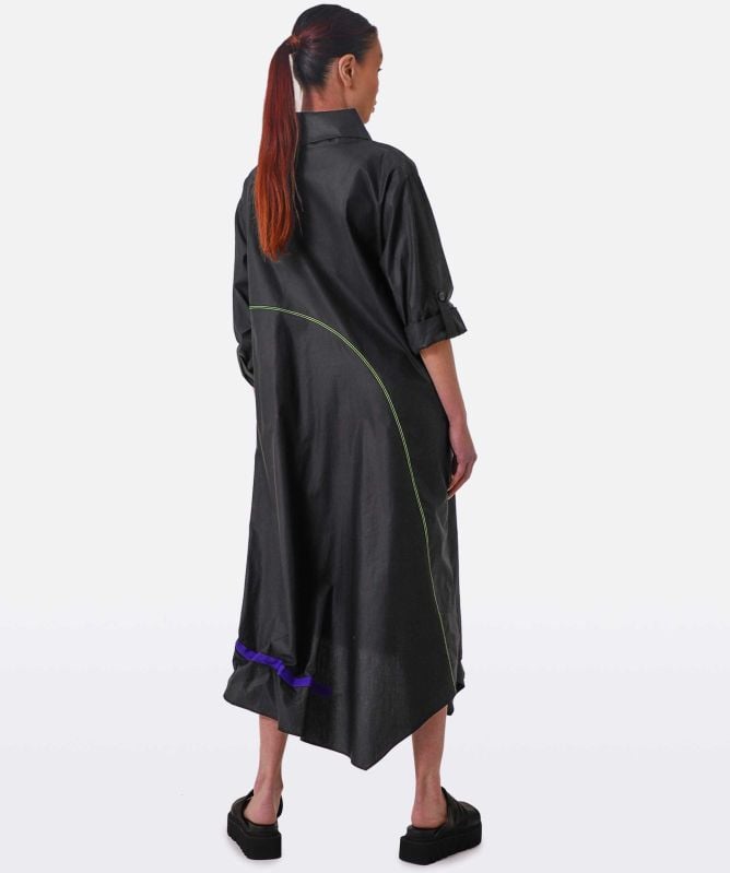 Bize Ruched Asymmetric Collar Dress