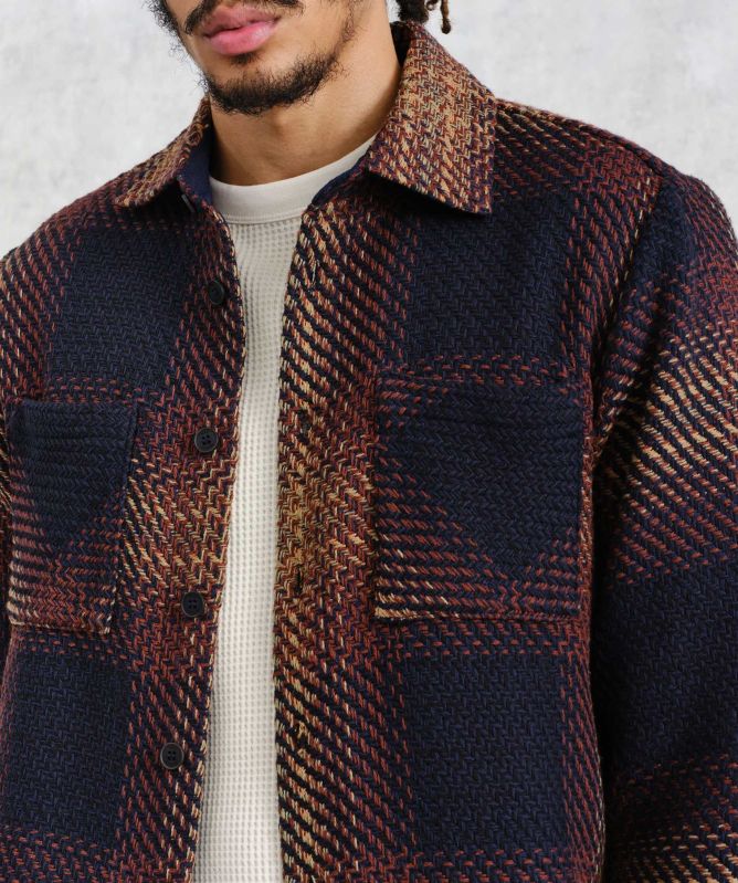 Wax London Windowpane Check Whiting Overshirt