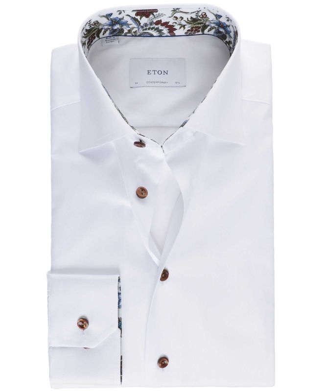Eton Contemporary Fit Floral Trim Shirt
