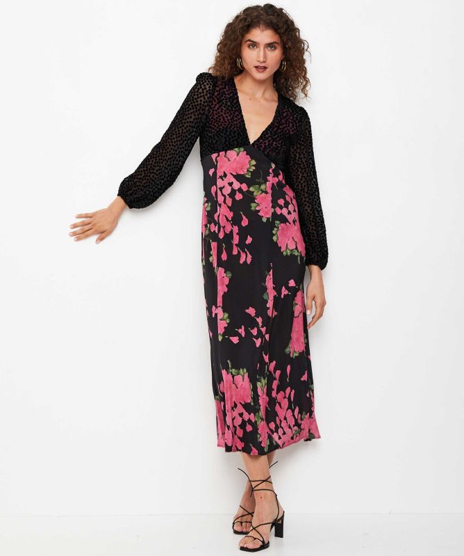 RIXO Melanie Silk Midi Dress