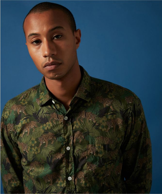 Hartford Slim Fit Tiger Print Paul Shirt