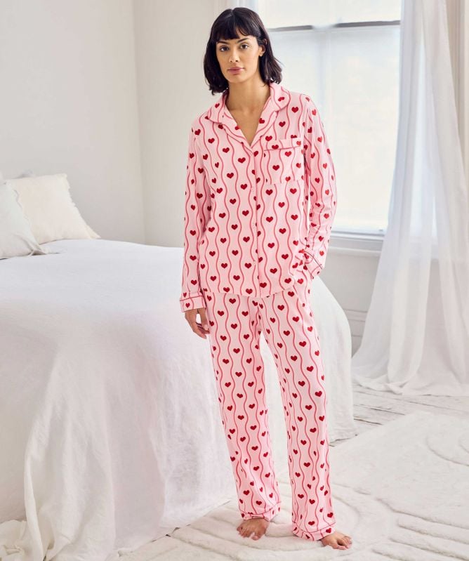 Chelsea Peers Wavy Stripe Heart Print Long Pajamas