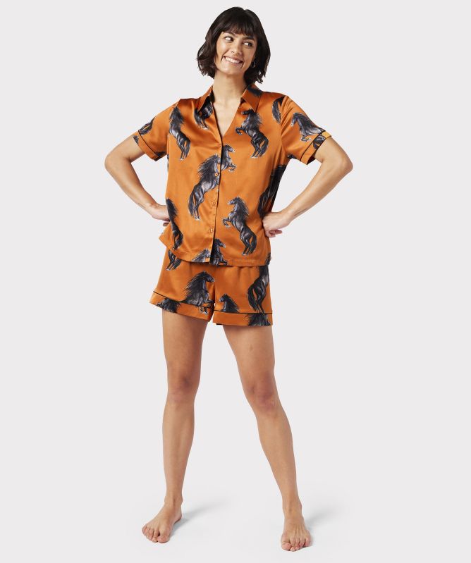 Chelsea Peers Satin Horses Print Short Pajamas
