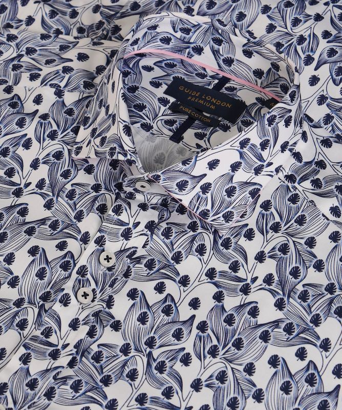 Guide London Slim Fit Sateen Leaf Shirt