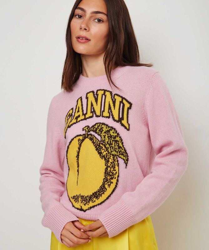 GANNI O-Neck Peach Jumper