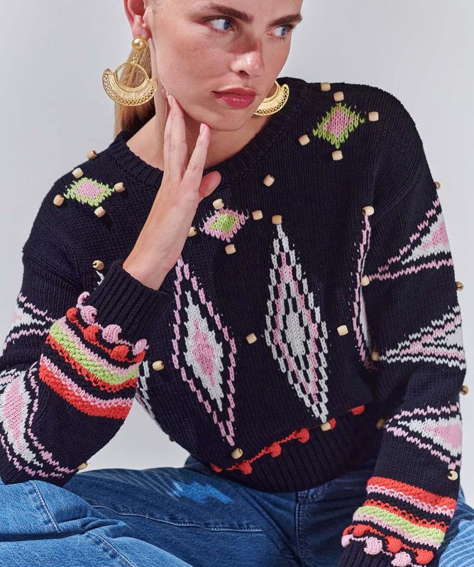 Hayley Menzies Intarsia Diamond Beaded Sweater