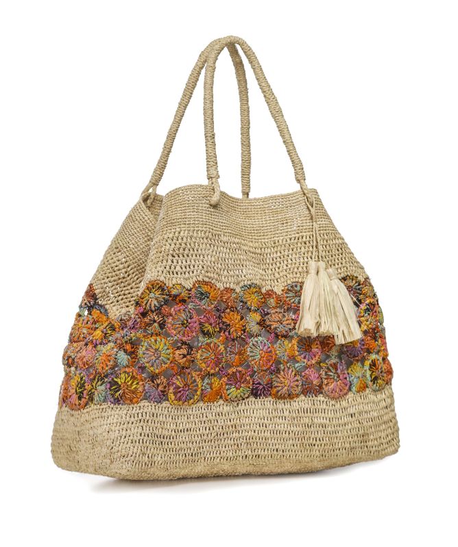 Rabarany Floral Crochet Raffia Bag