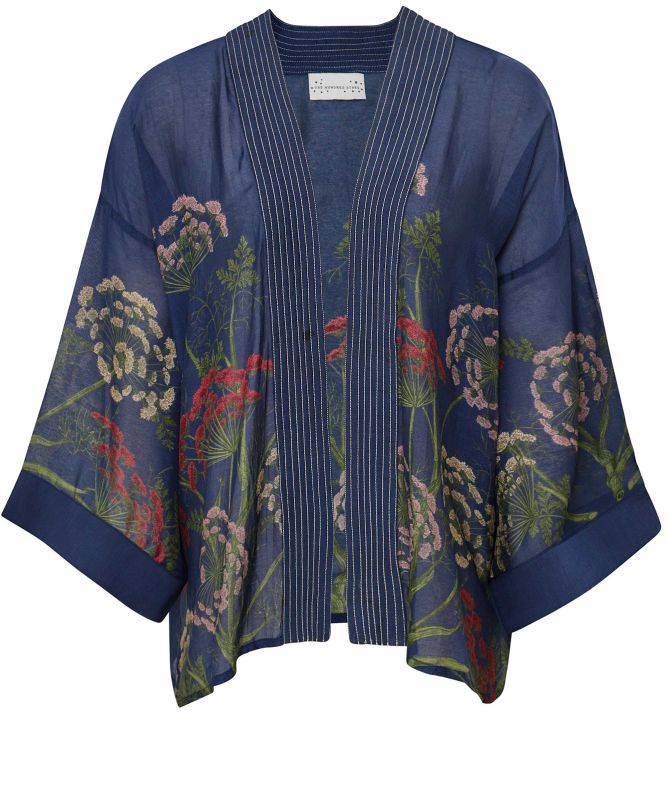 One Hundred Stars Parsley Seed Navy Kimono
