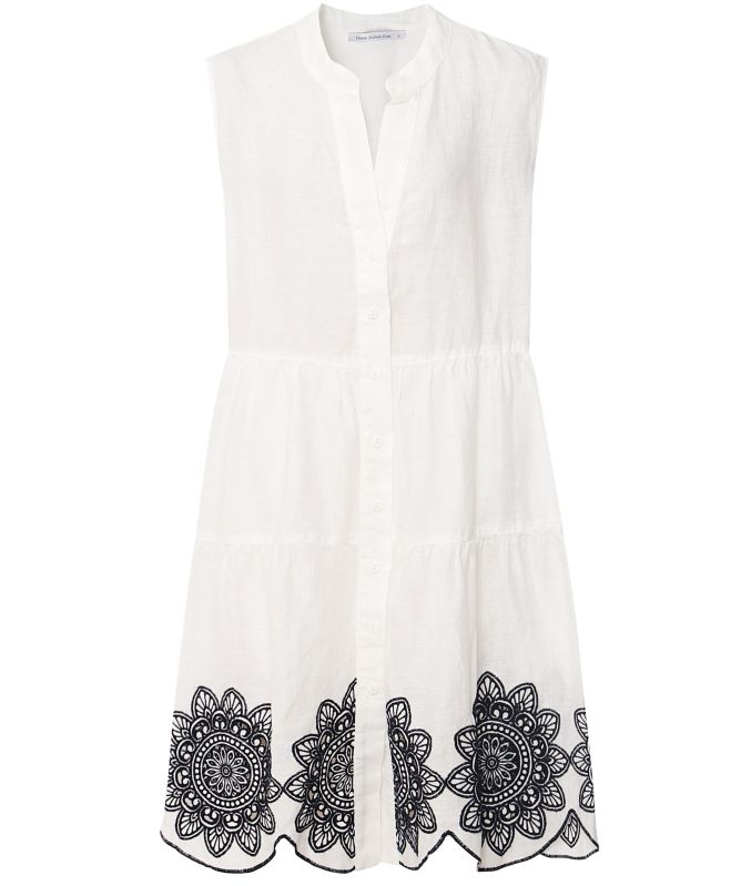 Greek Archaic Kori Linen Embroidered Daisy Sleeveless Dress