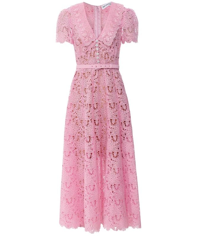 self-portrait☆Belted guipure lace midi ワンピース【UK発】 SELF-PORTRAIT Belted cotton-blend guipure lace midi dress