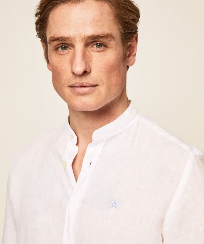 Hackett Linen Mandarin Collar Shirt