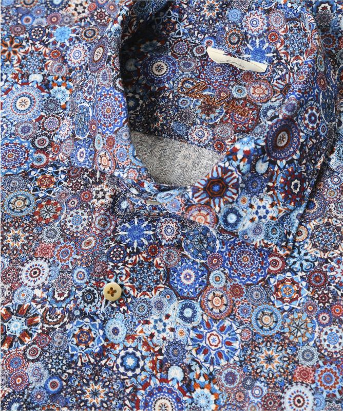 Stenstroms Slimline Linen Geometric Print Shirt