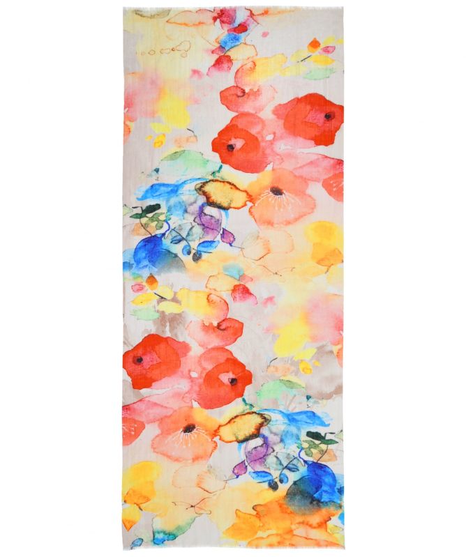 Ahujasons Poppy Print Linen Blend Scarf